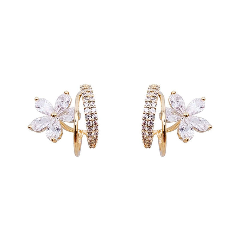Gold Floral Earrings with Zirconia