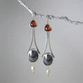 Silver Tri-Stone Pearl Drop Earrings
