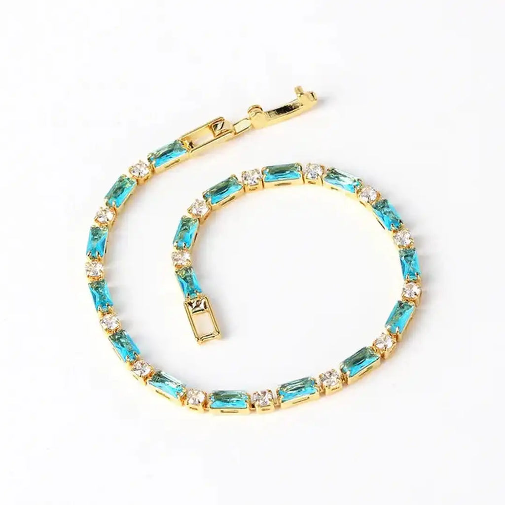 Gold Zircon Turquoise Stone Bracelet