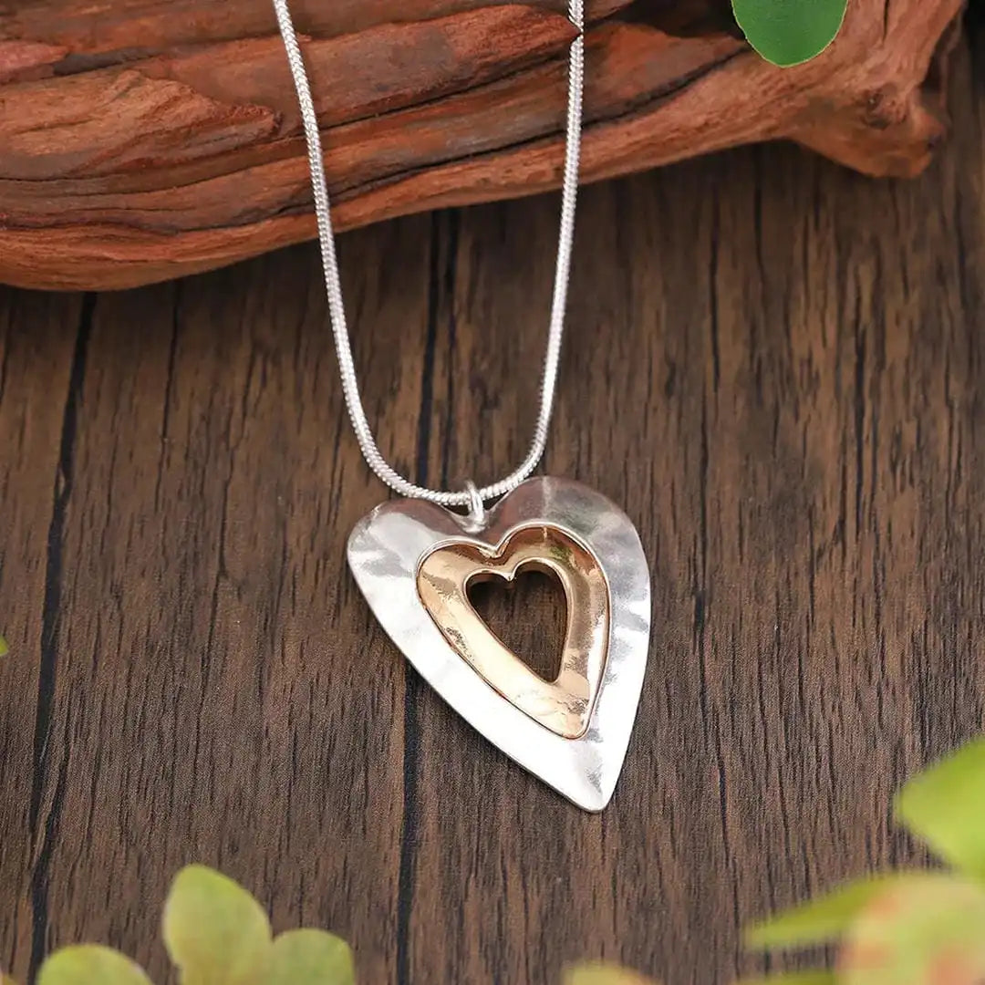 Silver and Gold Heart Pendant Necklace