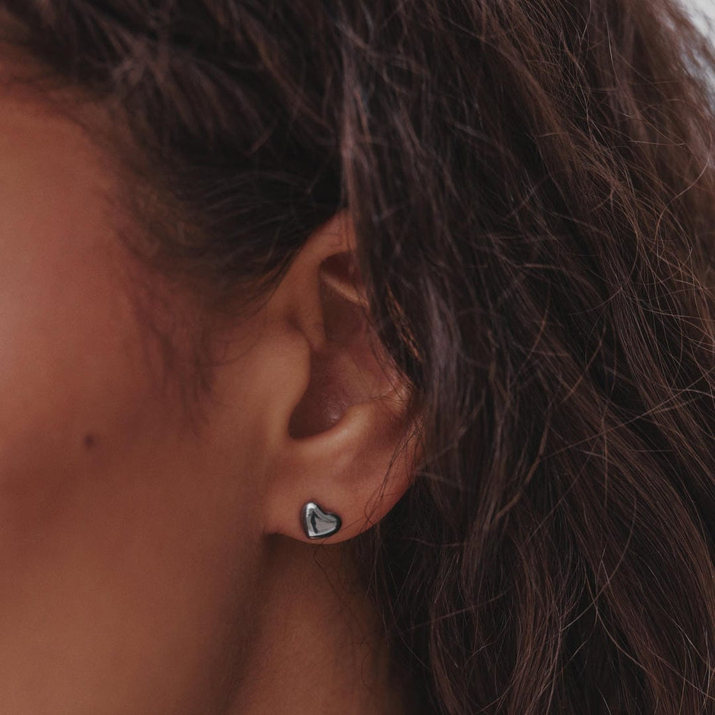 Stylish Mini Heart Silver Earrings