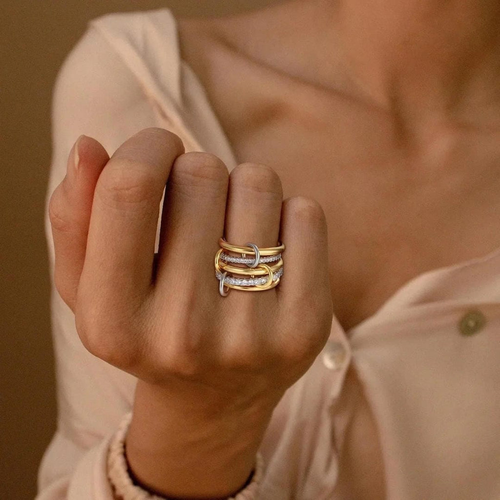 Elegant Stacked Crystal Gold Ring