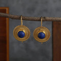 Blue Round Gemstone Hanging Earrings
