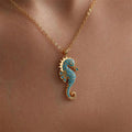 Gold Seahorse Turquoise Pendant Necklace