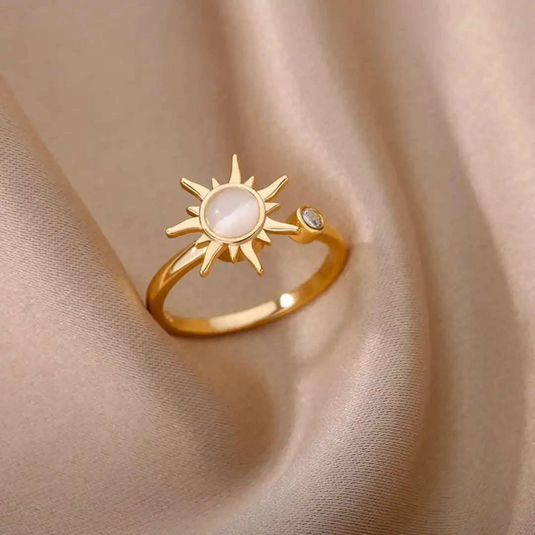 Celestial Sunbeam Moonstone Adjustable Gold Ring