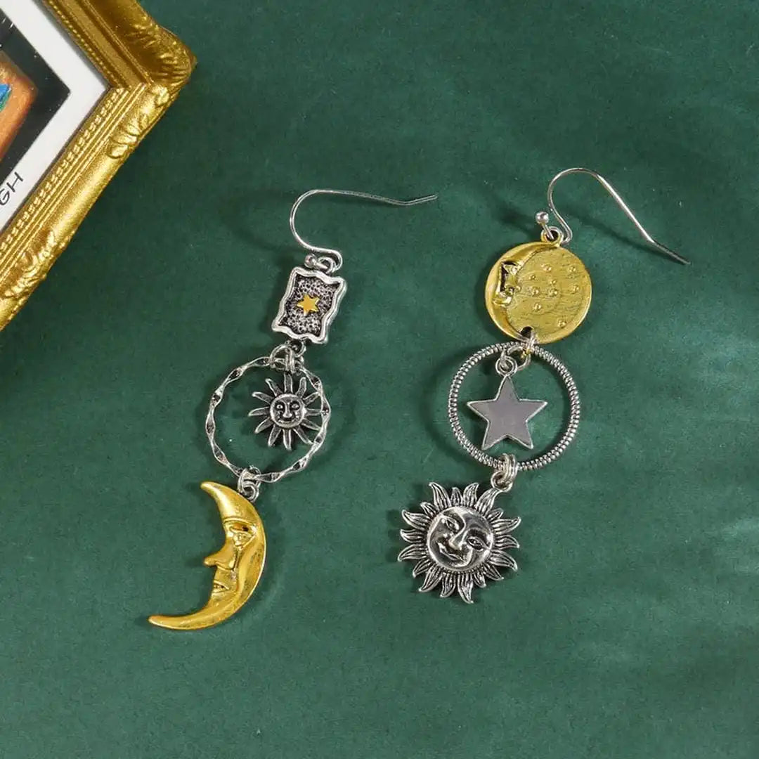 Boho Sun Moon Charm Earrings