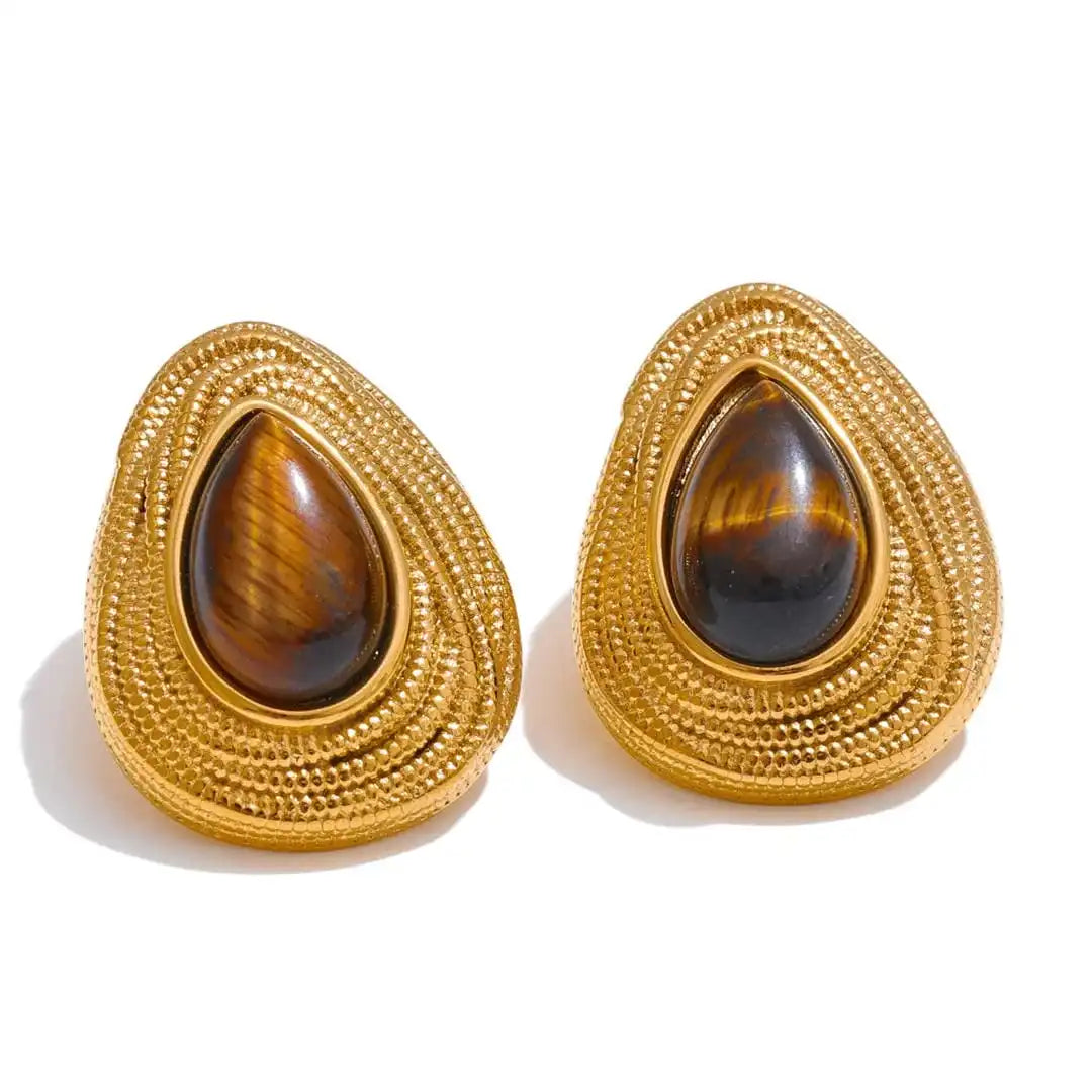 Vintage Gold Teardrop Stud Earrings