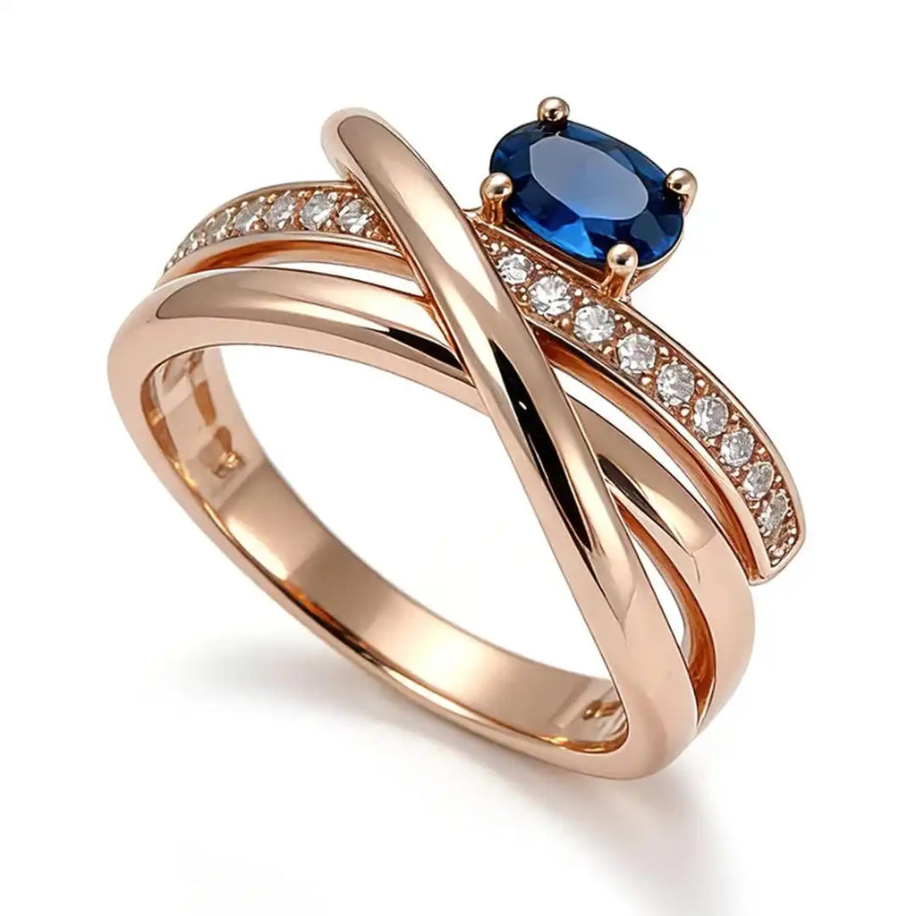 Vintage Rose Gold Cross Blue Cubic Zirconia Ring