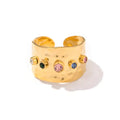 Adjustable Hammered Wide Rainbow Crystal Ring