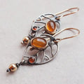 Vintage Silver Amber Leaf Drop Earrings