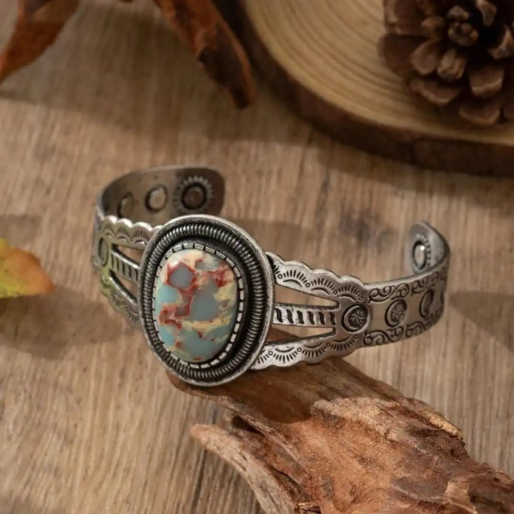 Oval Imitation Turquoise Open Bracelet