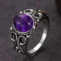 Classic Silver Purple Oval Scroll Ring