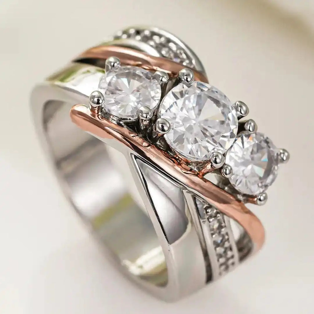 Three Dimensional Gold and Silver Zirconia Ring
