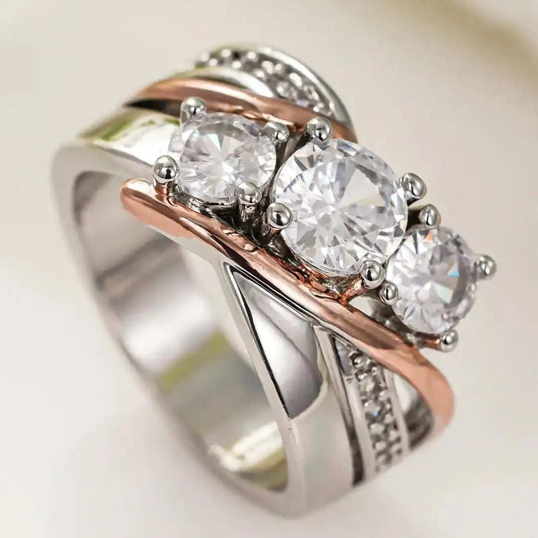 Three Dimensional Gold and Silver Zirconia Ring