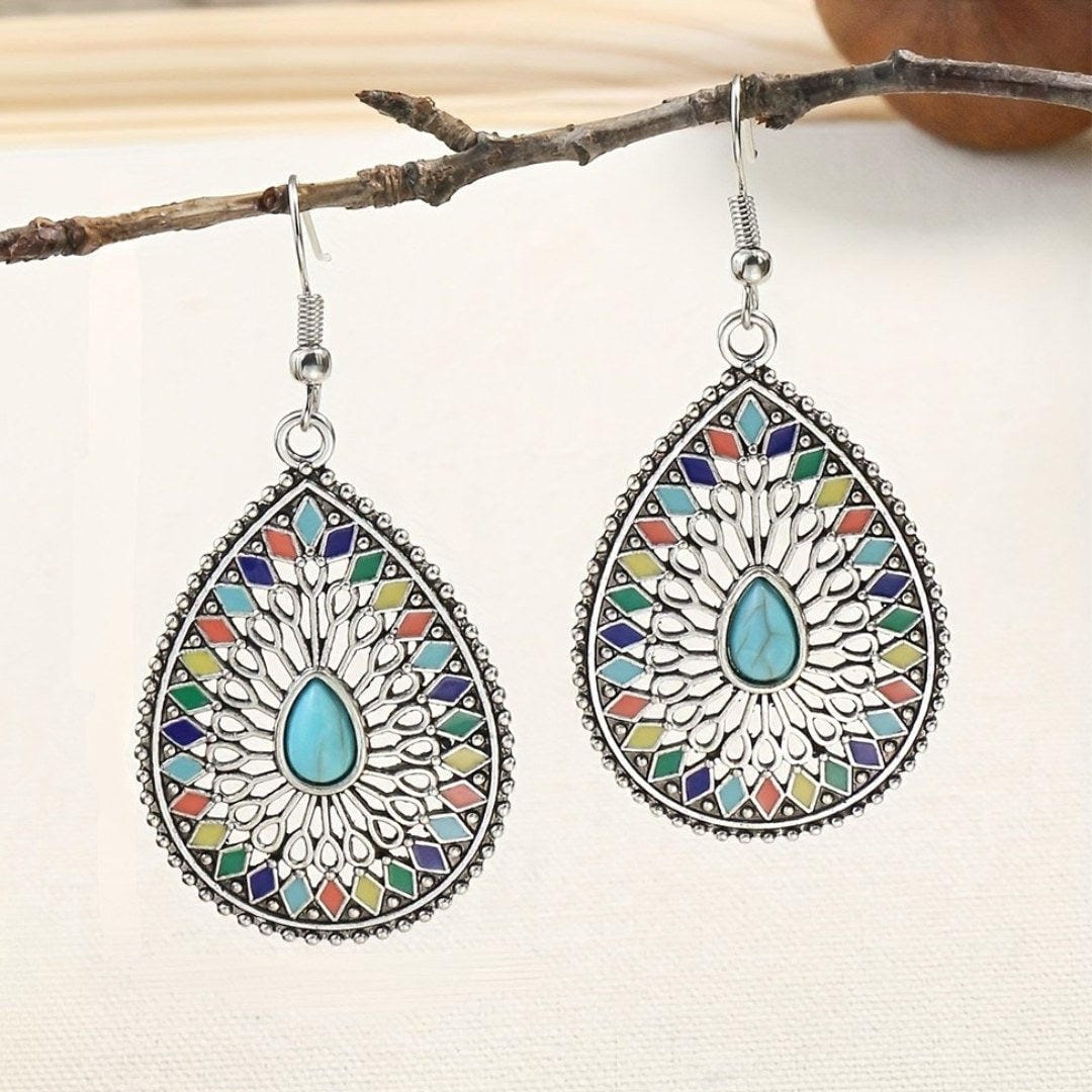 Vibrant Teardrop Filigree Earrings