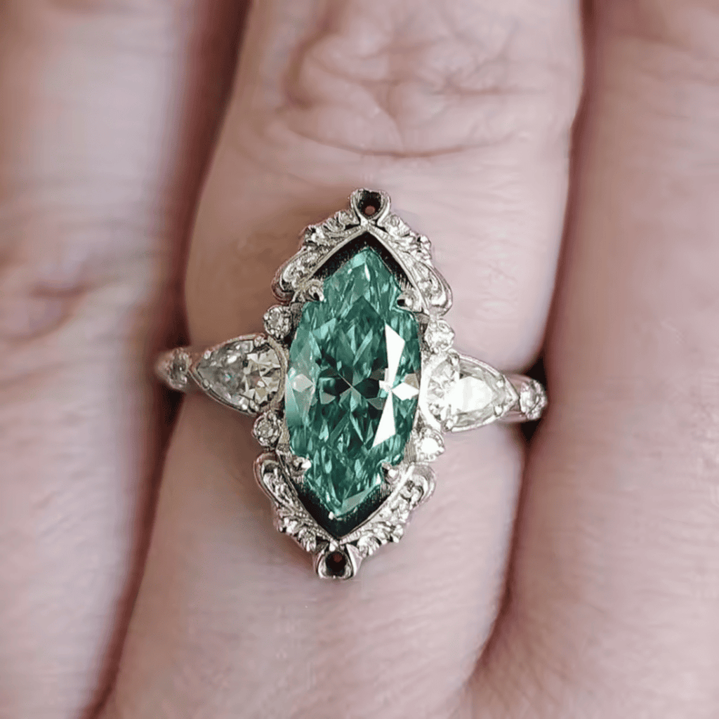Emerald Marquise Halo Ring
