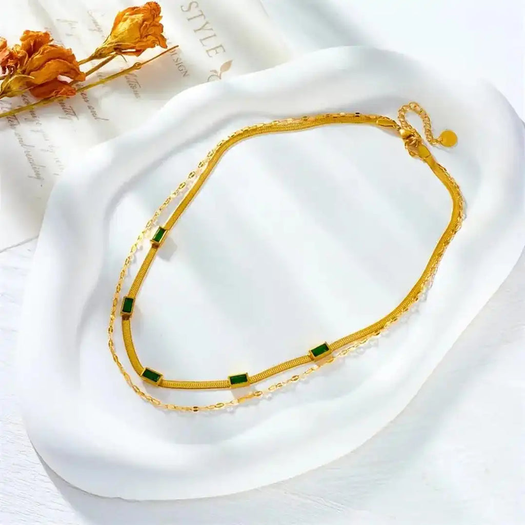 Gem Double Layer Retro Gold Necklace