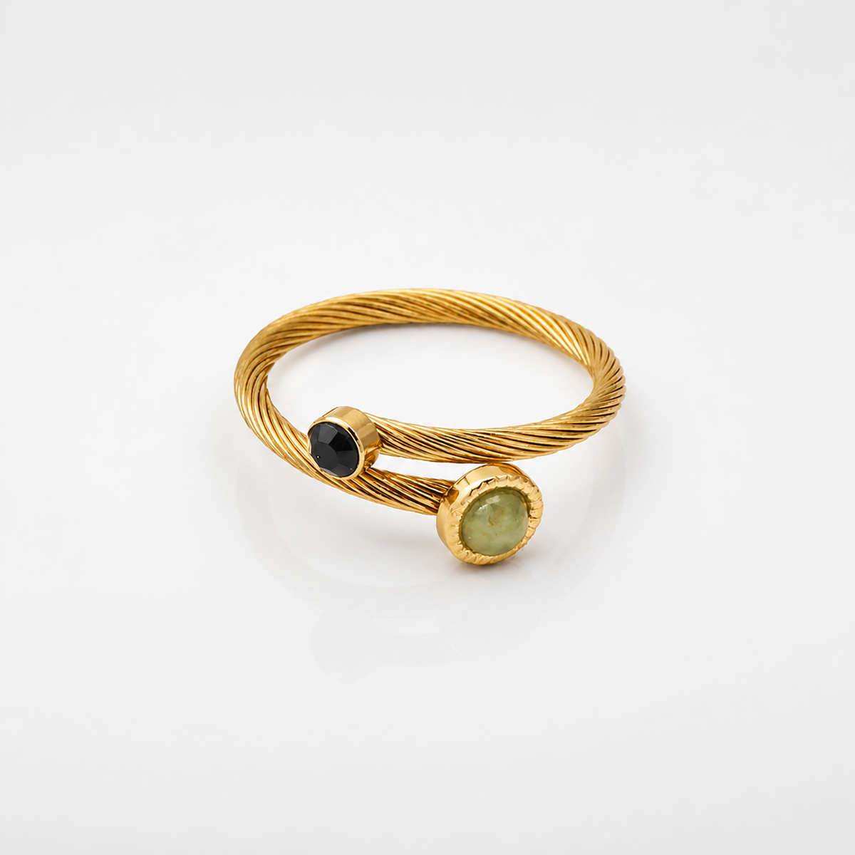 Adjustable Green and Black Natural Stone Ring
