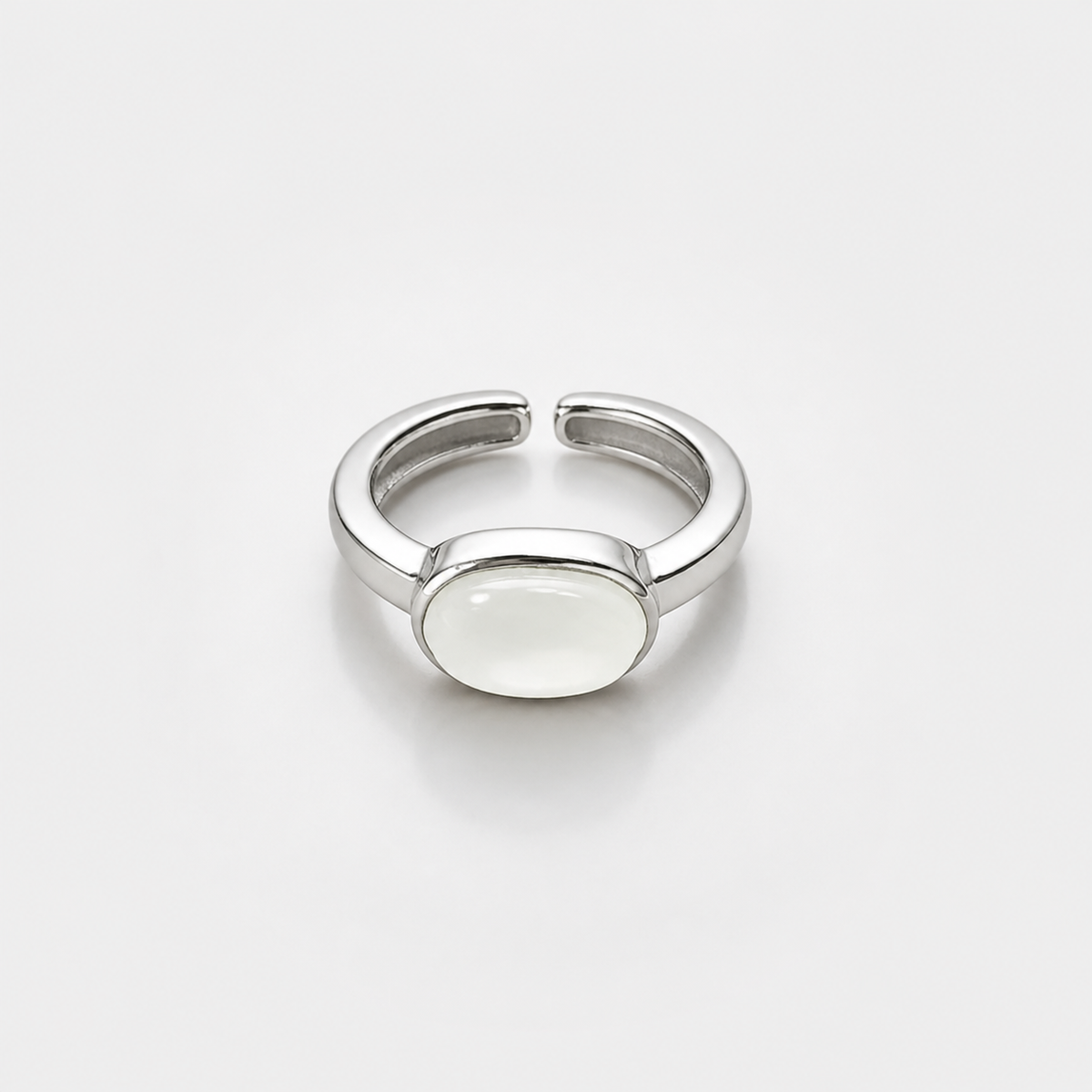 Adjustable Silver White Cabochon Statement Ring
