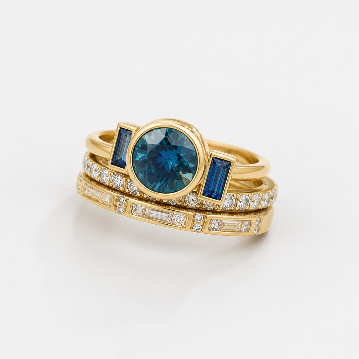 Antique Blue Elegant Ring Set | Gold