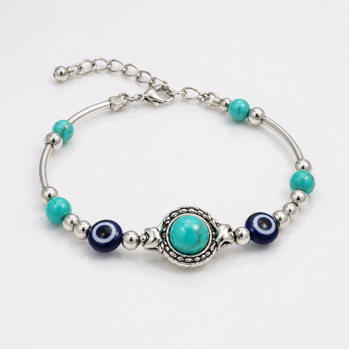 Aqua Antique Silver Turquoise Bracelet