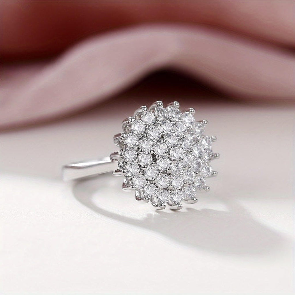 Elegant Crystal Cluster Halo Statement Ring