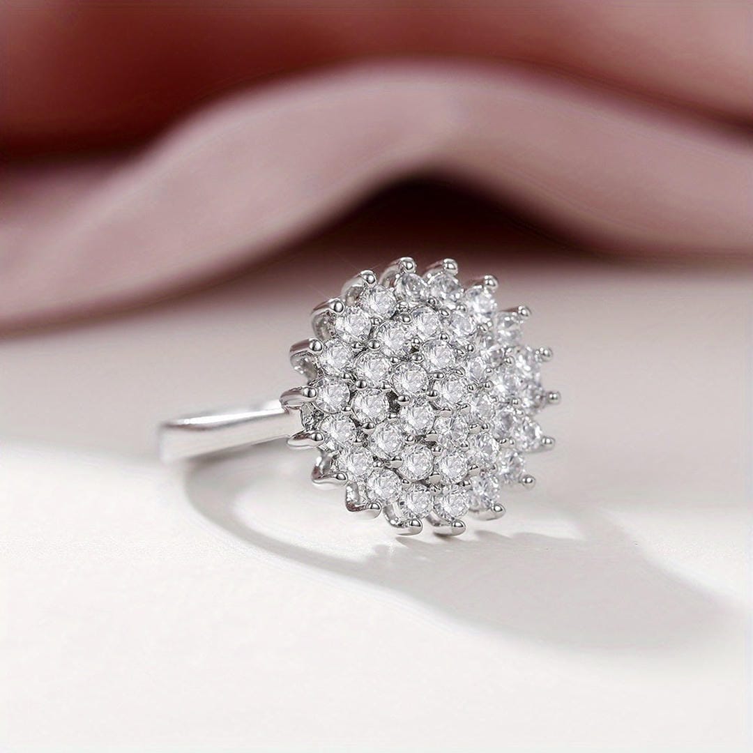 Elegant Crystal Cluster Halo Statement Ring