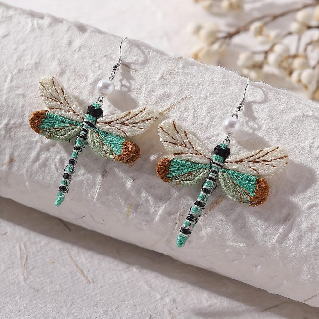 Woolen Dragonfly Pearl Earrings