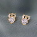 Gold Zirconia Owl Stud Earrings