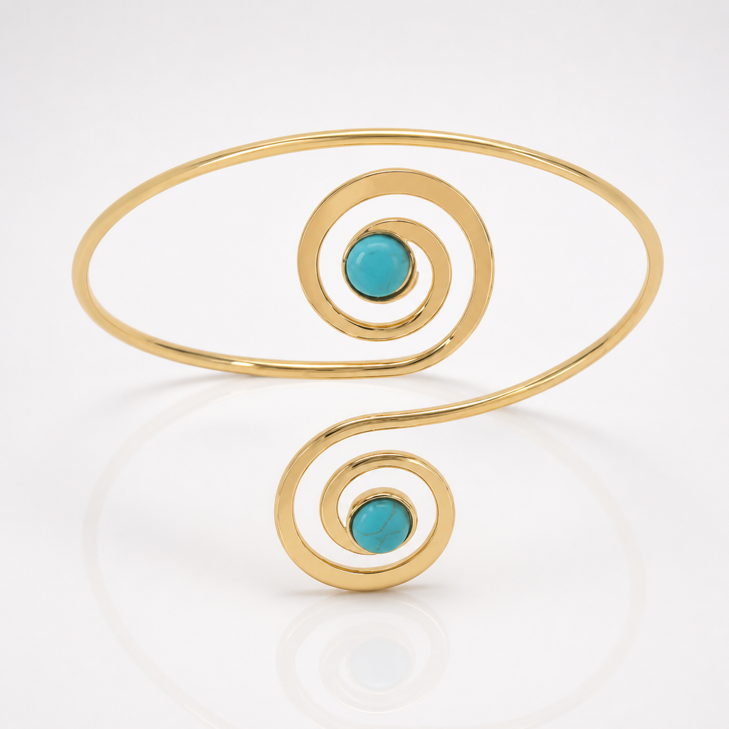 Bohemian Silver Crescent Turquoise Arm Bracelet
