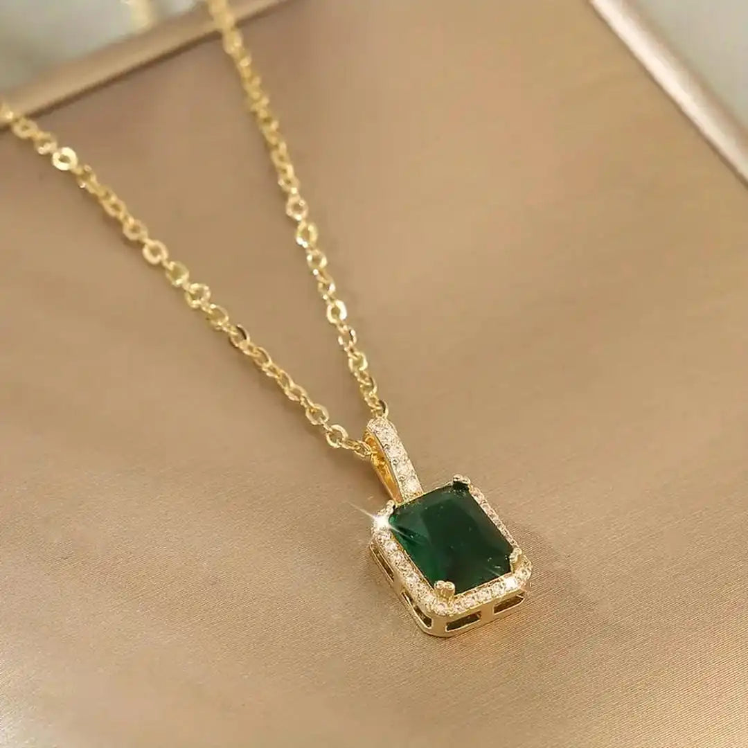 Emerald Crystal Gold Necklace