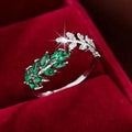 Dainty Emerald Green Leaf Ring