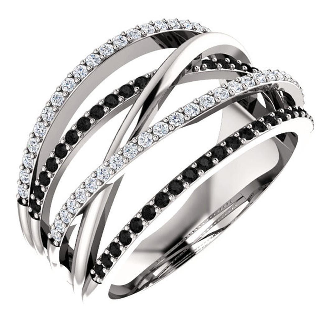 Black White Crossover Statement Ring