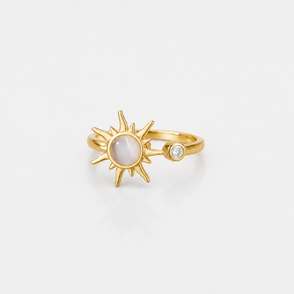 Celestial Sunbeam Moonstone Gold Ring