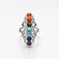 Chakra Seven Stone Adjustable Silver Ring
