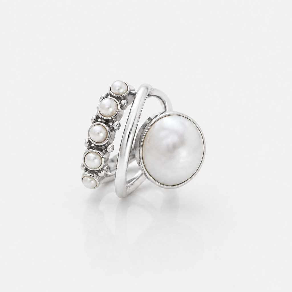Classic Silver Orbit Pearl Ring