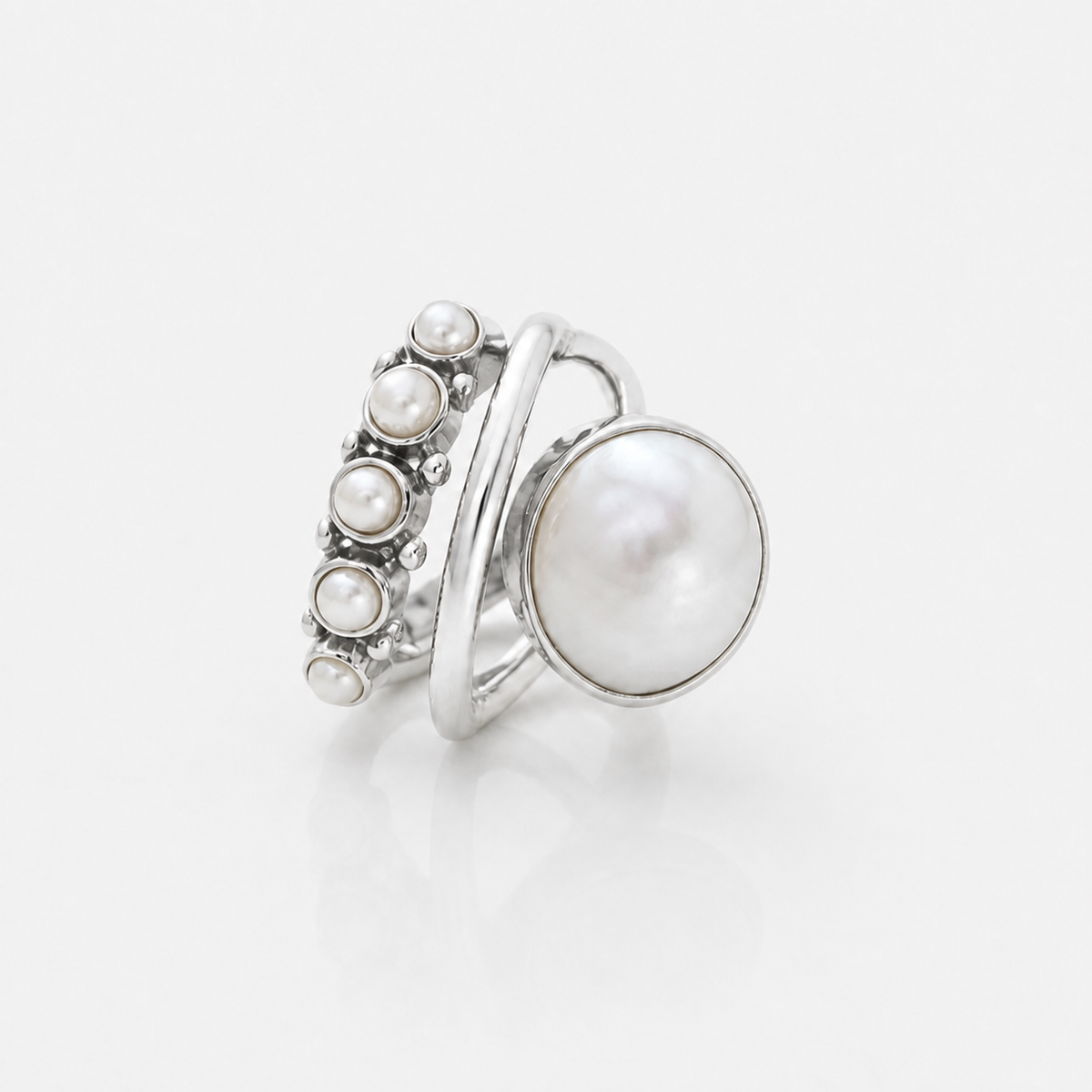 Classic Silver Orbit Pearl Ring