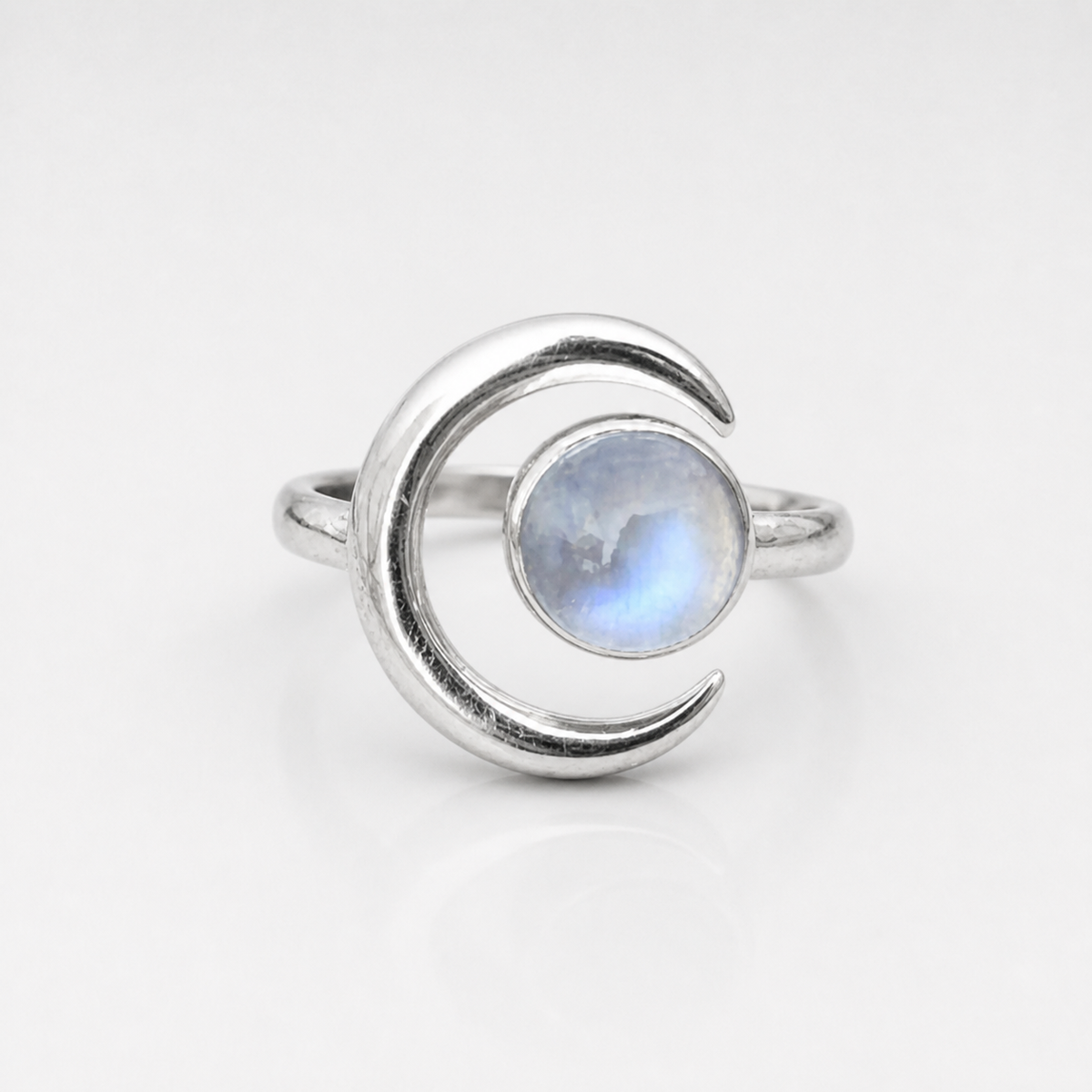 Crescent Moon Silver Moonstone Ring