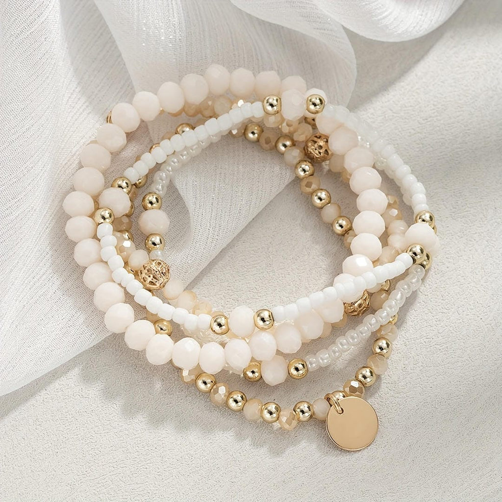 Coastal Cream Beaded Charm Bracelet