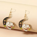 Sleeping Cat Moon Dangle Earrings
