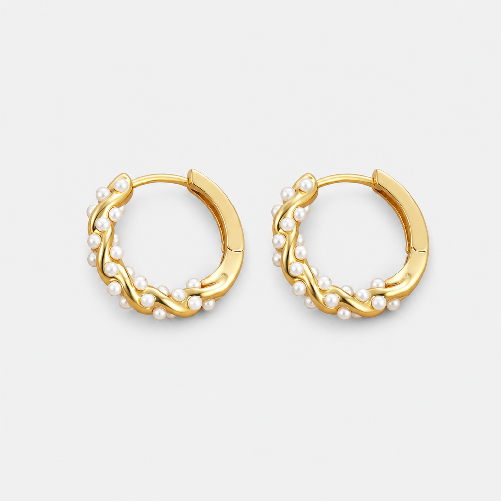 Pearl Hoop Gold Earrings