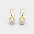 Gold Pearl Blossom Drop Earrings