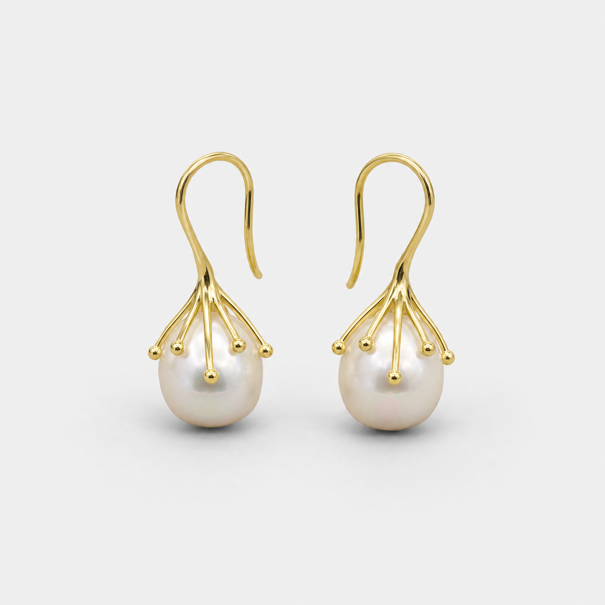 Gold Pearl Blossom Drop Earrings