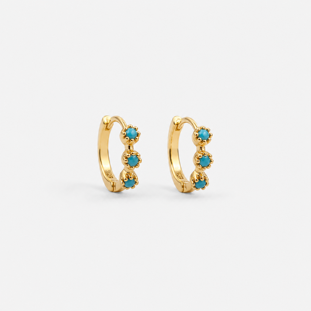 Mini Turquoise Hoops Gold or Silver