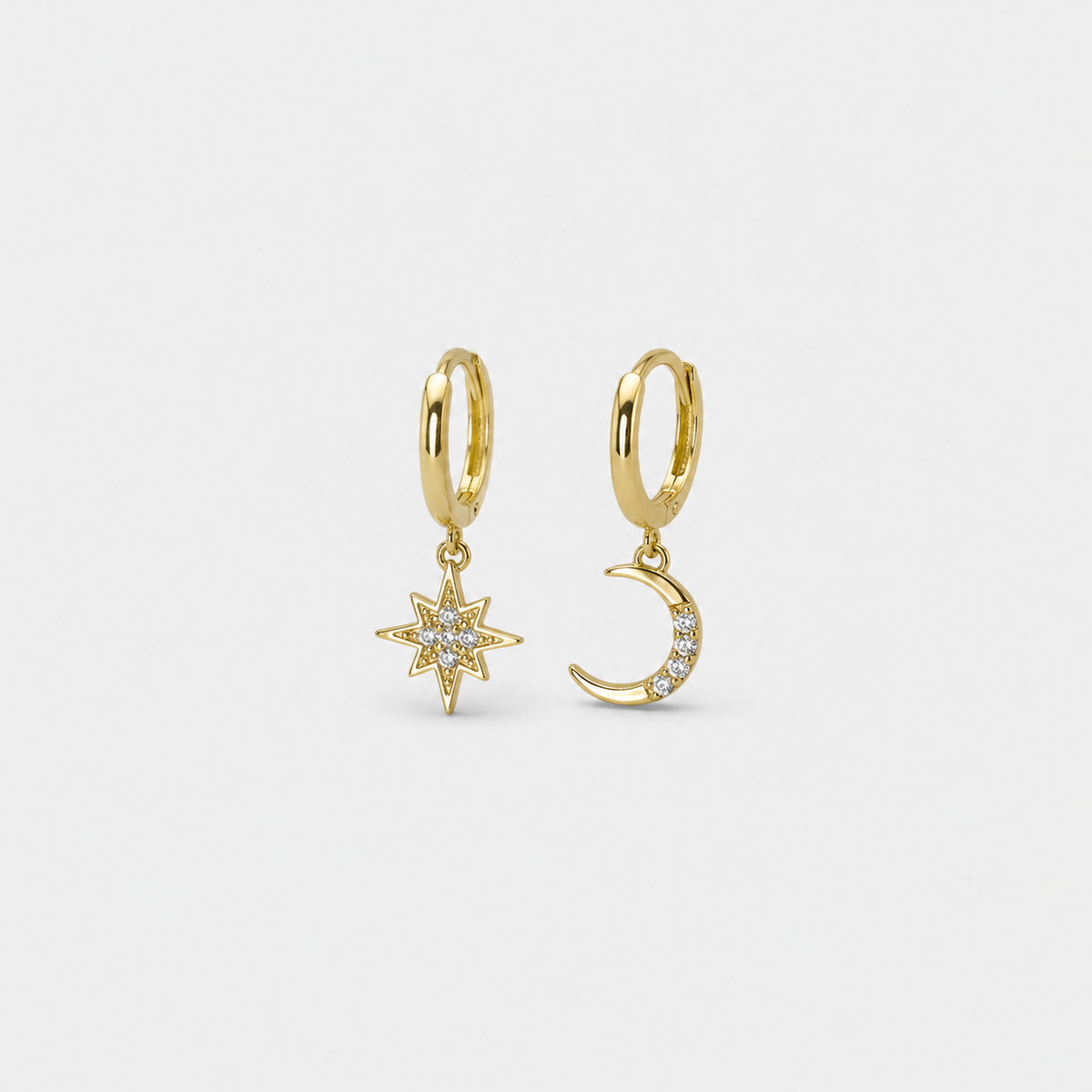 Moon and Star Huggie Hoops