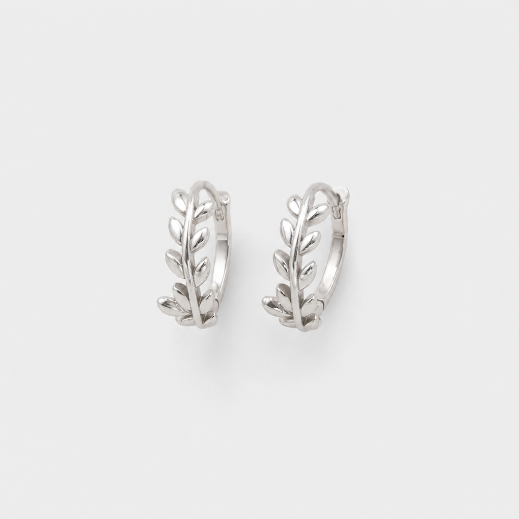 Silver Laurel Huggie Hoops