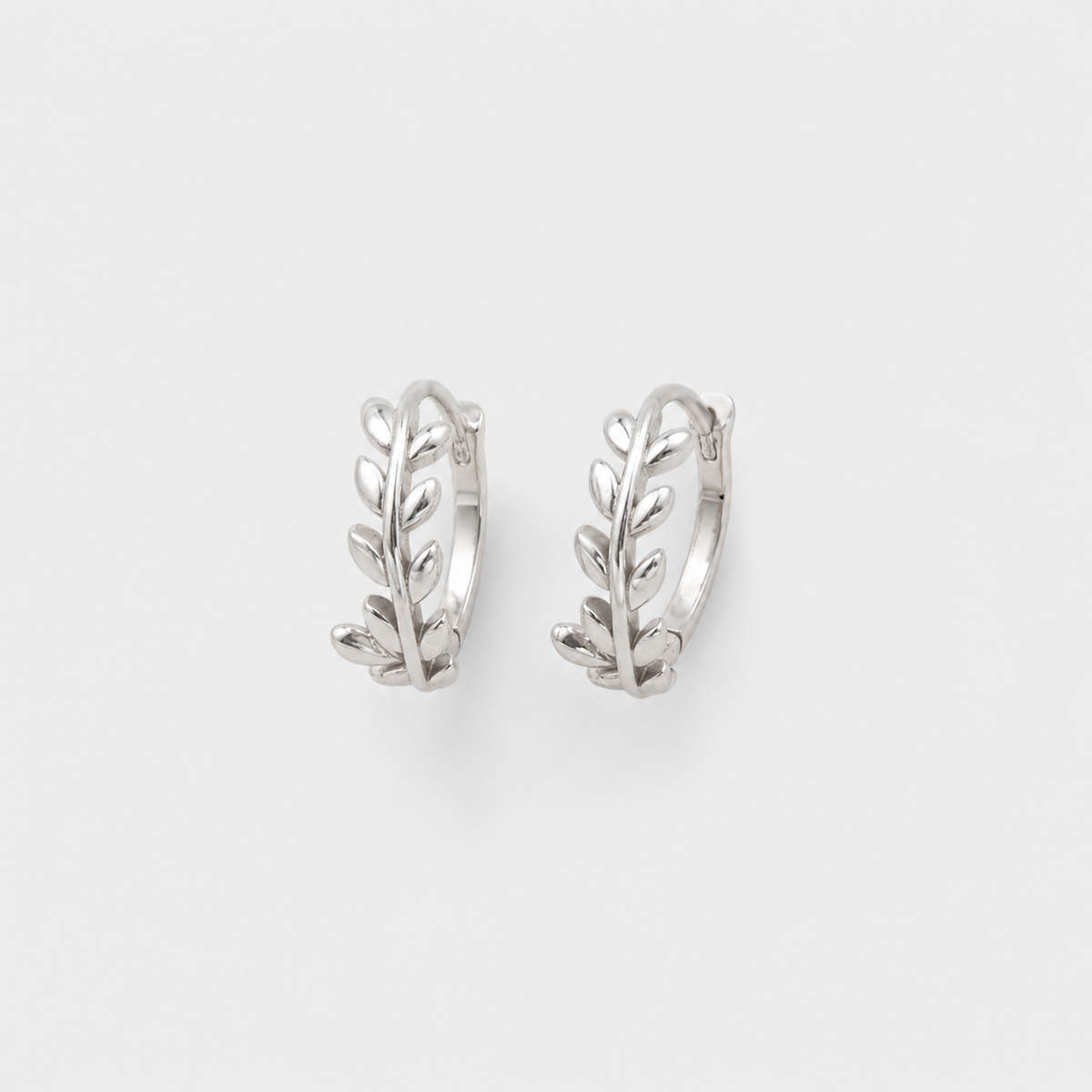 Silver Laurel Huggie Hoops
