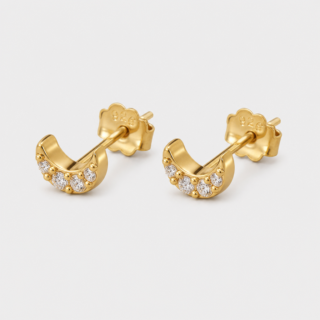 Micro Moon Crystal Stud Earrings