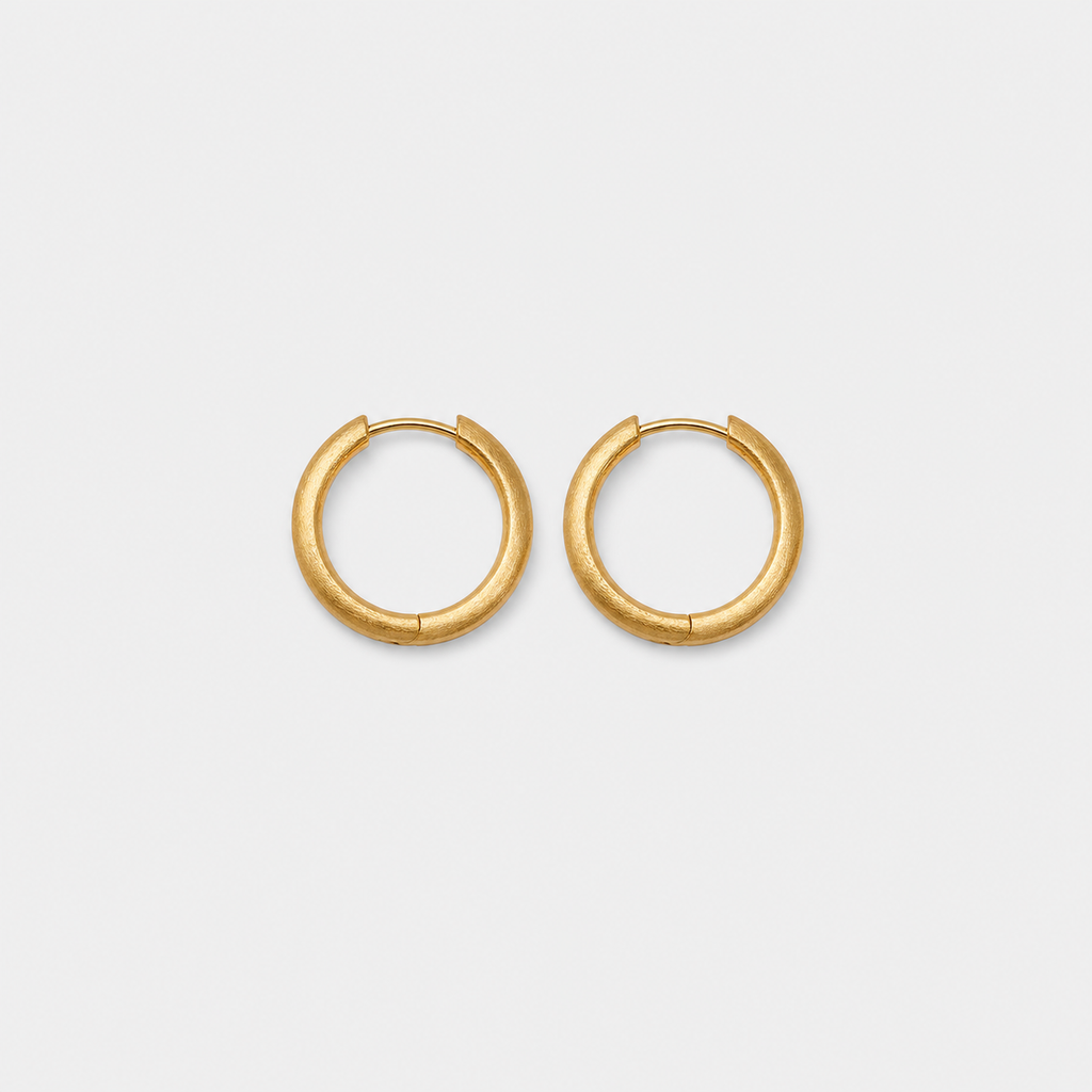 Set of 2 Pairs Brushed Gold Minimal Hoops