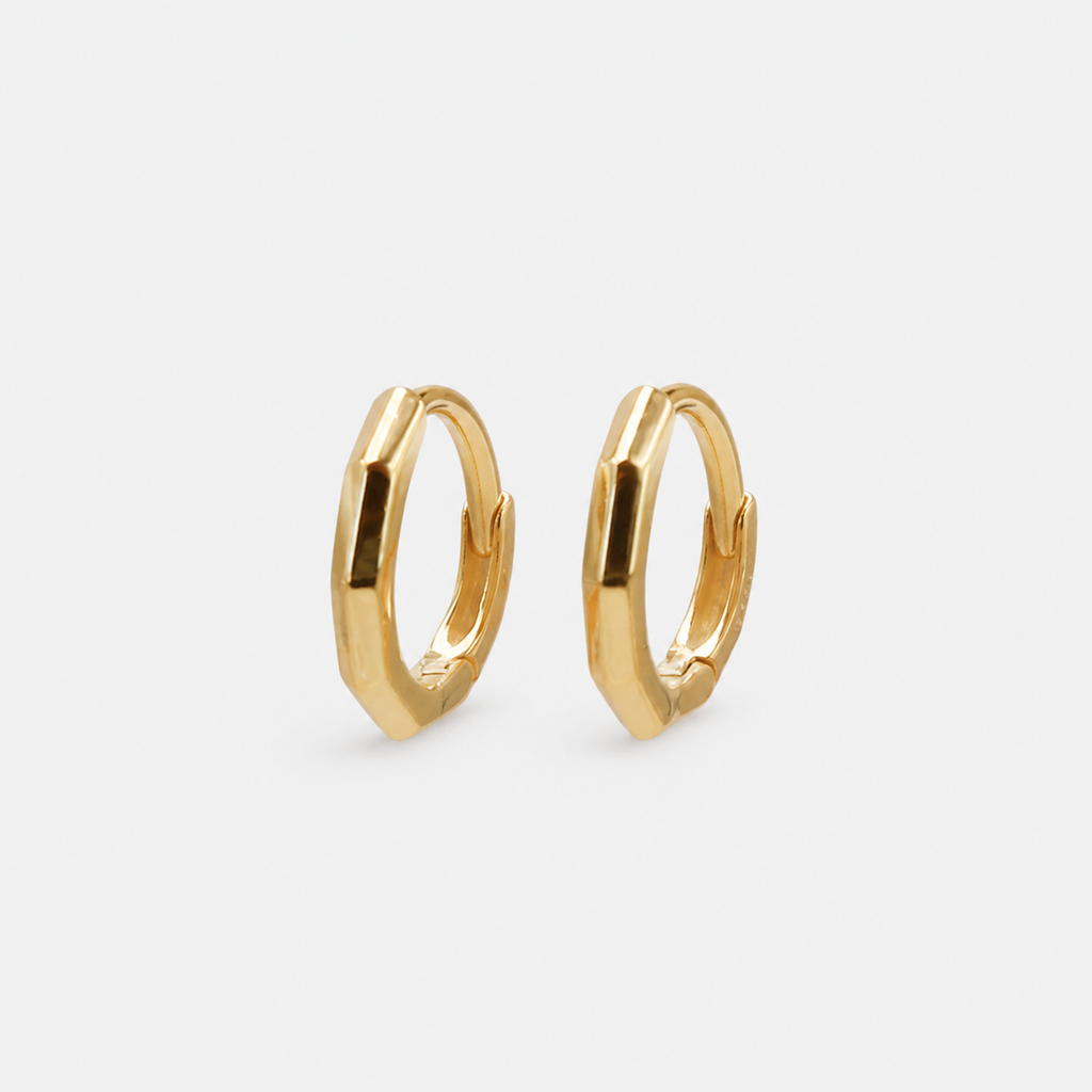 Gold Bevelled Huggie Hoops